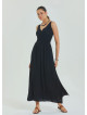 V Neck Double Breasted Black Long Dress 4560